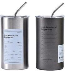 Inspired Living Premium 600 Ml Stainless Steel Vacuum Bottle Portable Insulated Coffee & Water Tumbler With Straw mix 2pcs