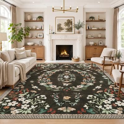 Garvee Retro Garden Floral Area Rug Non-Slip Washable Low Pile Carpet