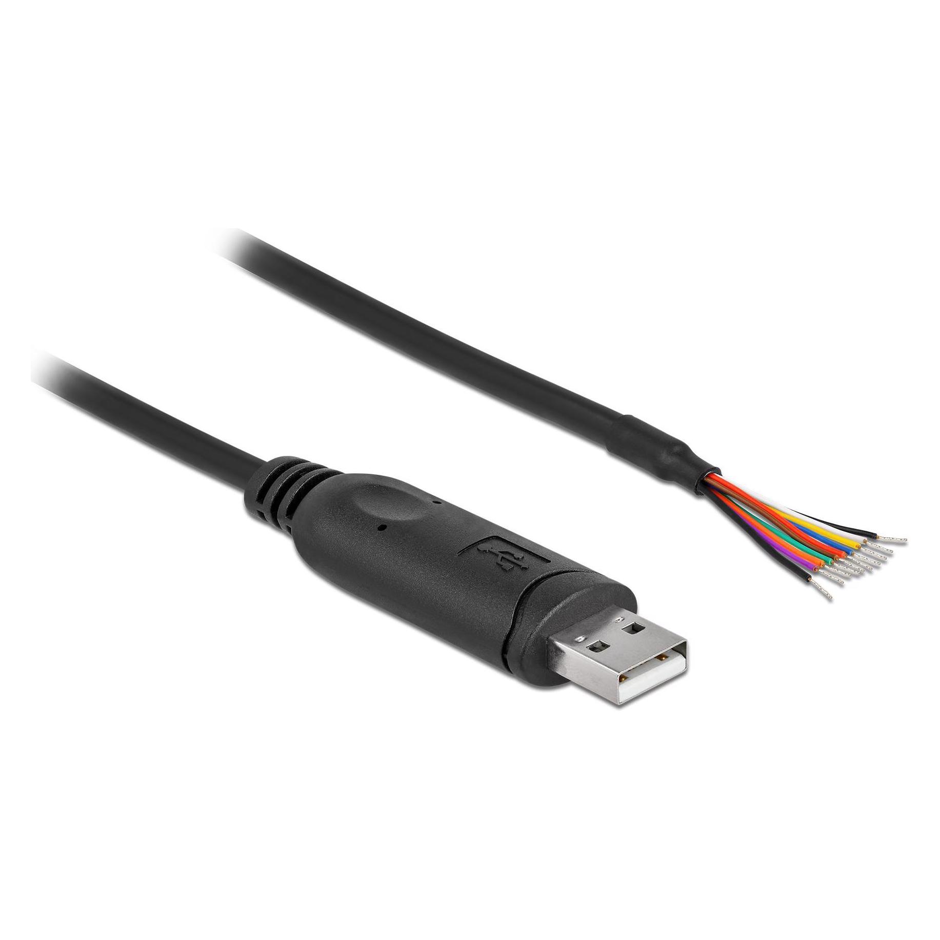 Delock Adapterkabel USB 2.0 Typ-A zu seriell RS-232 mit 9 offenen Kabelenden + Schirmung 0,5 m (0.50 m) (90415)