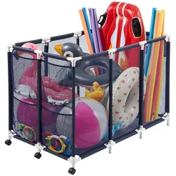VEVOR Pool-Aufbewahrungsbehälter 120 x 77 x 86,5 cm, Aufbewahrungsbox für Pools mit 3 Rollen, Netz-Organizer mit Kunststoffrahmen & Seitentaschen, Organisationskorb für Pool-Nudeln Schwimmausrüstung