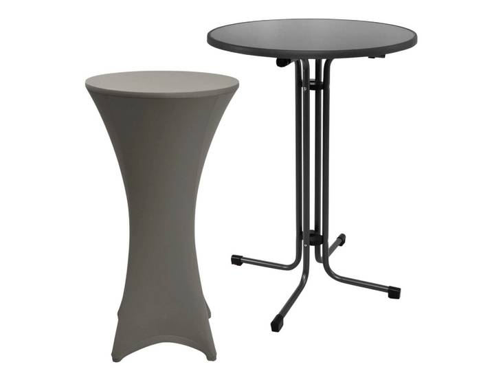 STEHTISCH Sylt Ø 70cm Grau mit Stella Stehtischhusse Ø 70cm Anthrazit