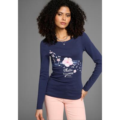 Longsleeve KANGAROOS, Damen, Gr. 36/38, blau (marine, meliert), Rippware, Obermaterial: 100% Baumwolle, sehr figurbetont hüftbedeckend, Rundhals, Shirts, Langarm, sehr figurbetonter Schnitt, mit Print