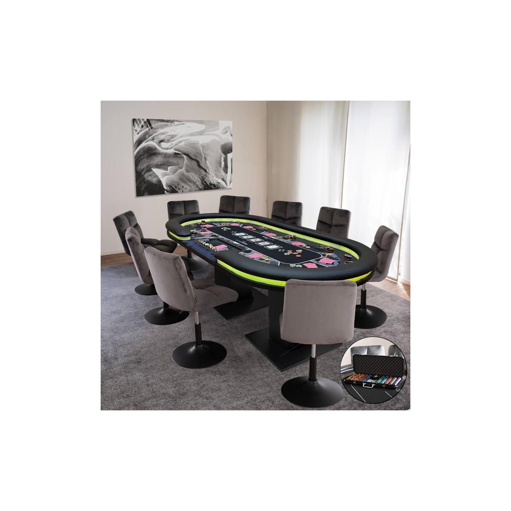 HOME DELUXE LED Pokertisch inkl. Pokerkoffer und 4 Stühle STRAIGHT FLUSH - Für 9 Personen