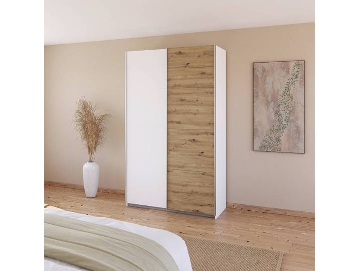 Schwebetürenschrank - Zweifarbig 136cm Weiß/Alpinweiß