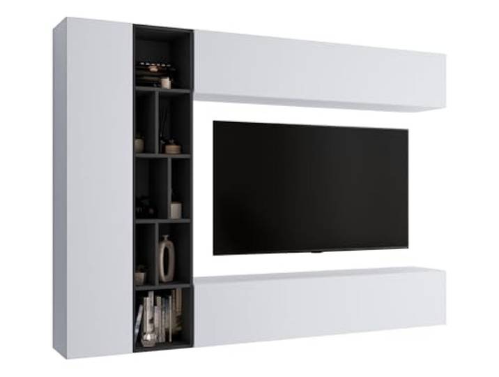 Mirjan24 Wohnwand Kodita, Anbauwand, Fernsehschrank, Schrankwand, Mediawand, Wandregal, Schrank, TV-Lowboard (Weiß/Graphit)