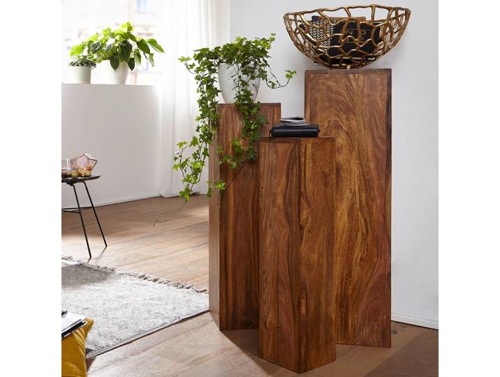 Beistelltisch Set Demo 3-teilig , Sheesham Holz massiv , braun