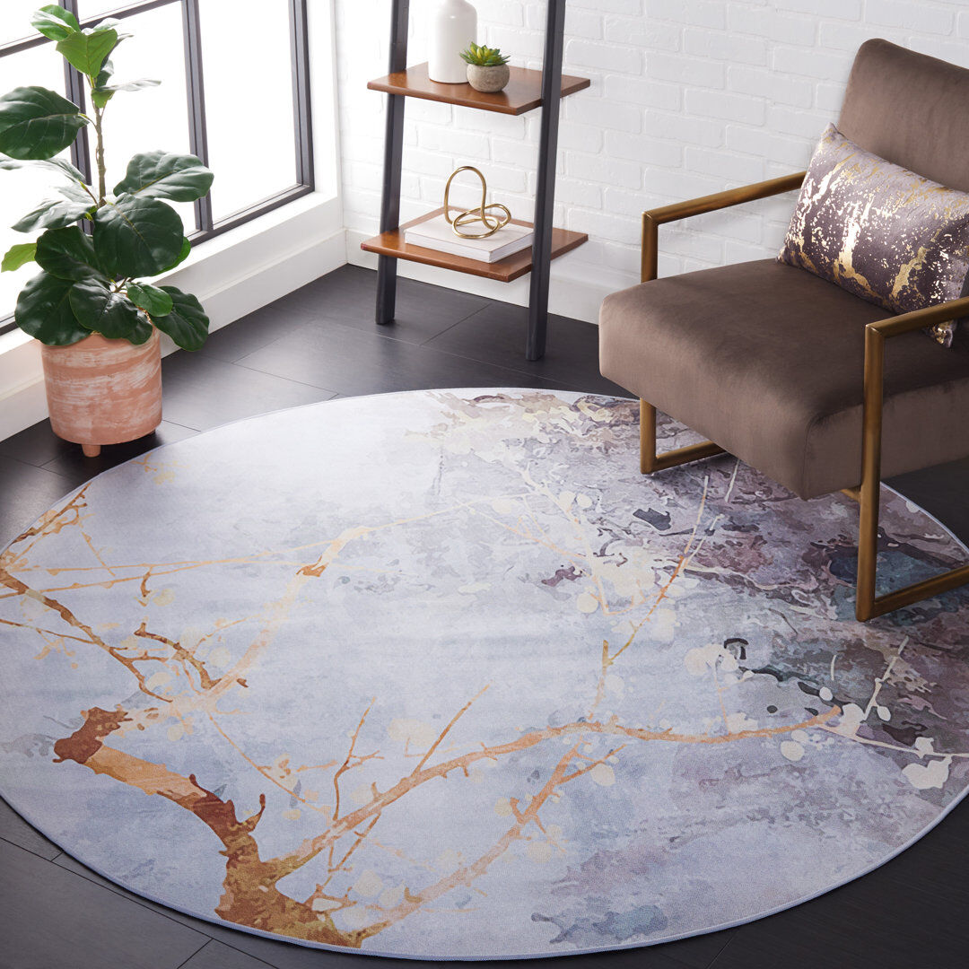 Metro Darcee Machine Washable Area Rug Gray Round 183 cm
