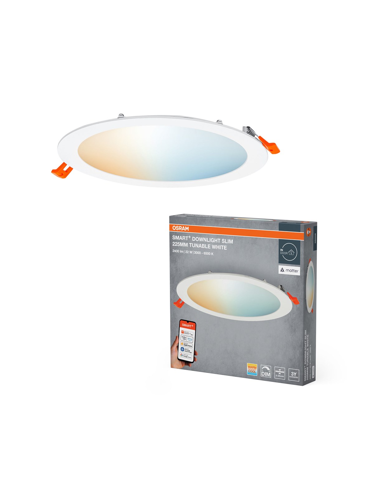 Osram SMART+ Downlight Slim 2000lm 22W/827-865 225mm white WiFi