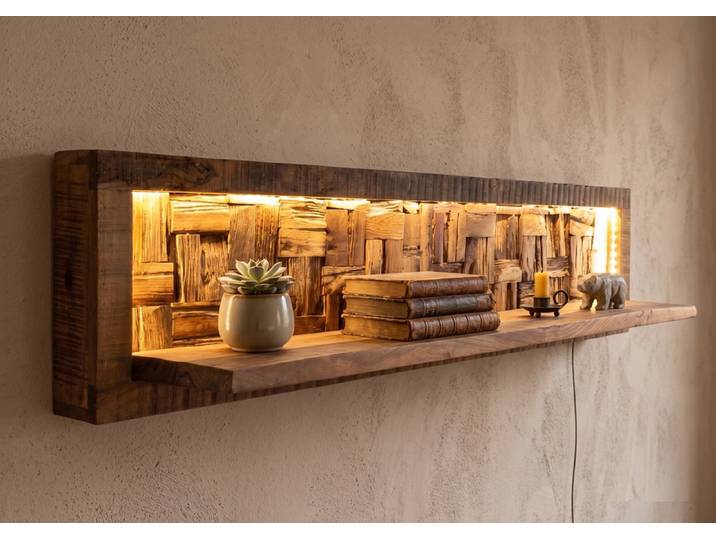 Wandboard inkl. Beleuchtung 110cm 'Livorno'' Akazie massiv sägerau