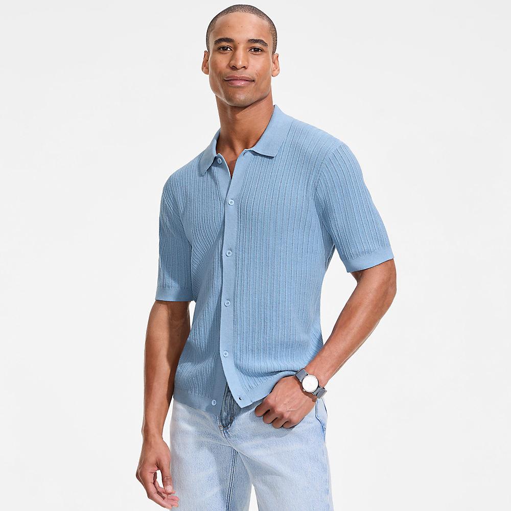 Leichtes Feinstrick-Hemd aus Baumwolle für Herren, Herren, size: regular, Blau, Baumwolle, by Lands' End
