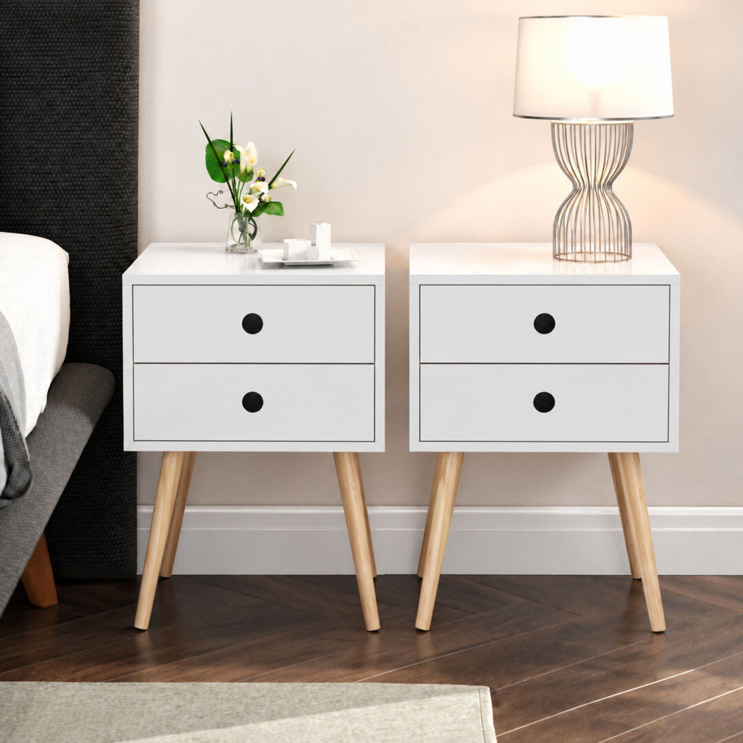 Brambly Cottage Set of 2 Premium Irmtraud 2-Drawer Bedside Cabinets, Pair of Stylish Two-Tone Nightstands White 54cm H X 40cm W X 40cm D