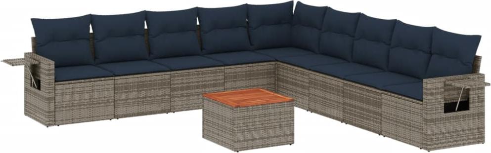 vidaXL 10-teiliges Gartensofa-Set mit Kissen, grau, Polyrattan