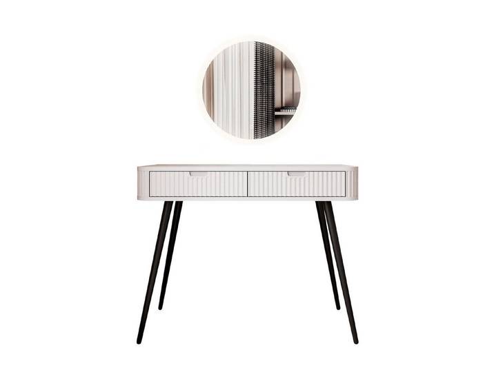 Lookway Schminktisch ZAIRA mit LED Spiegel, 103x49x80 cm, Spiegels : ø 60 cm