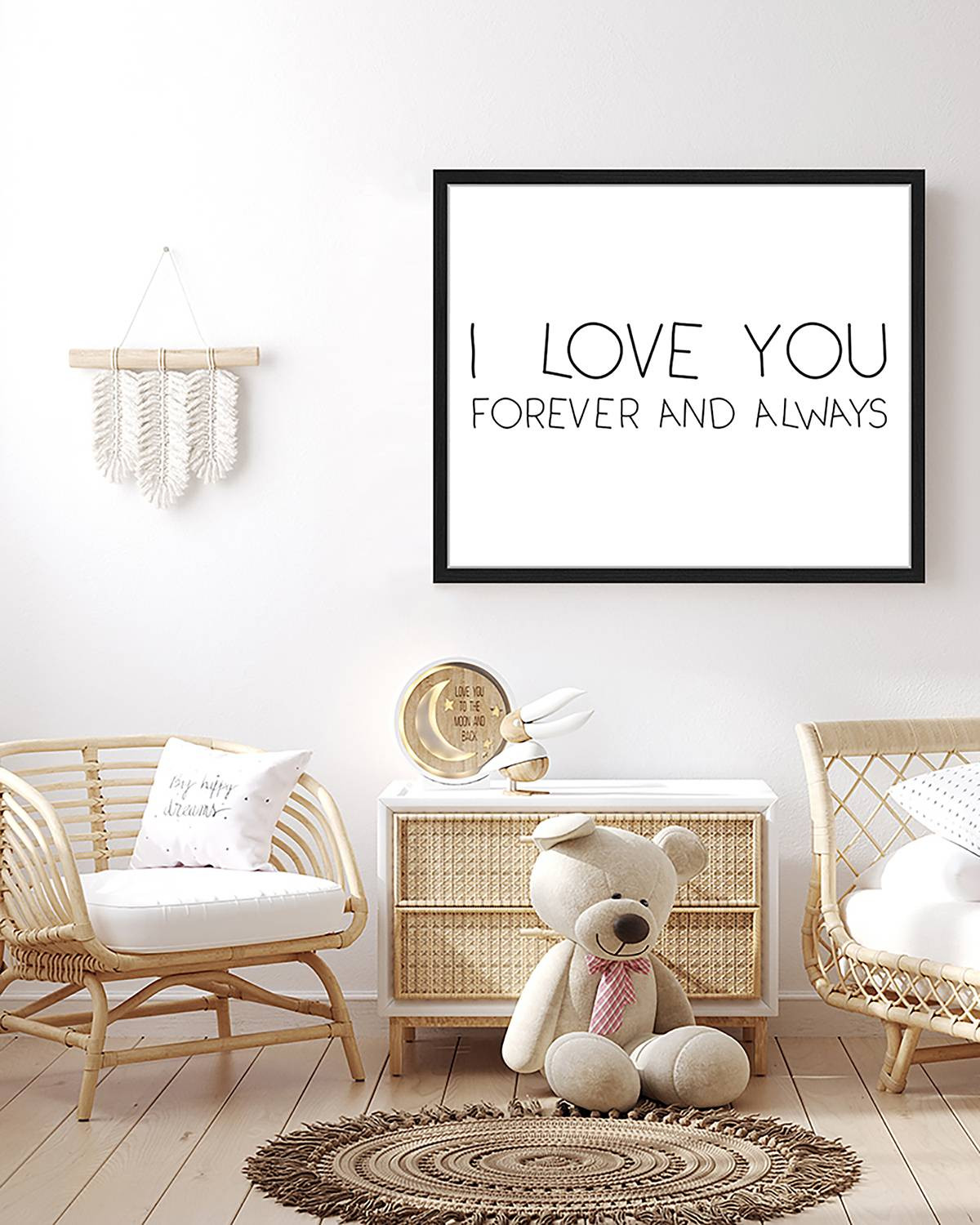 home24 I Love You Forever and Always wanddecoratie, multicolor, 53 x 63 cm
