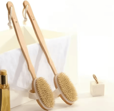 Inspire Essentials Natural Bristle Back Scrubber With Wooden Handle For Deep Exfoliation 2pcs
