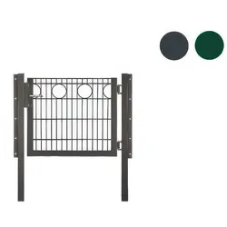 Drahtzaun Tür 6/5/6 - anthrazit (RAL 7016) - 100 x 100 cm - Schmuckzauntor mit Kreisen - Einzeltor für Doppelstabmattenzäune und Zierzäune