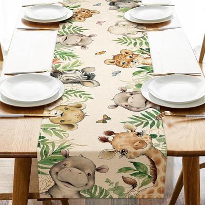 Modern Mode Marketplace Elegant Vintage Linen Table Runner With Floral & Bird Design Farmhouse Table Decor a 70.8x13inch
