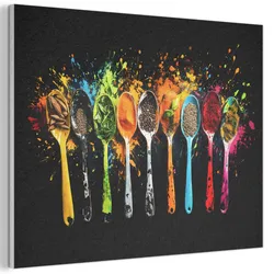 AKUSTIKBILD Löffel - Gewürze - Modern - Graffiti - Farbe - Farbenfroh Wanddeko 70x50 cm