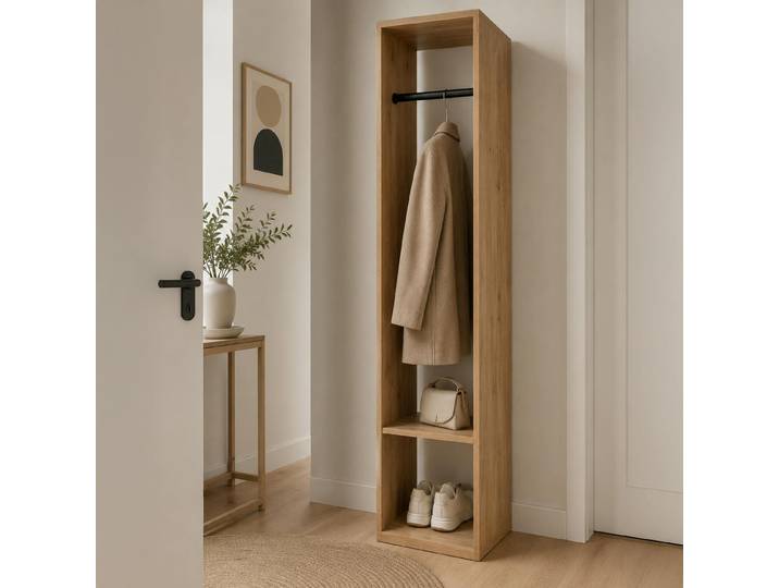 Vestiaire D’entrée Compact Décor Bois Avec Penderie Alva