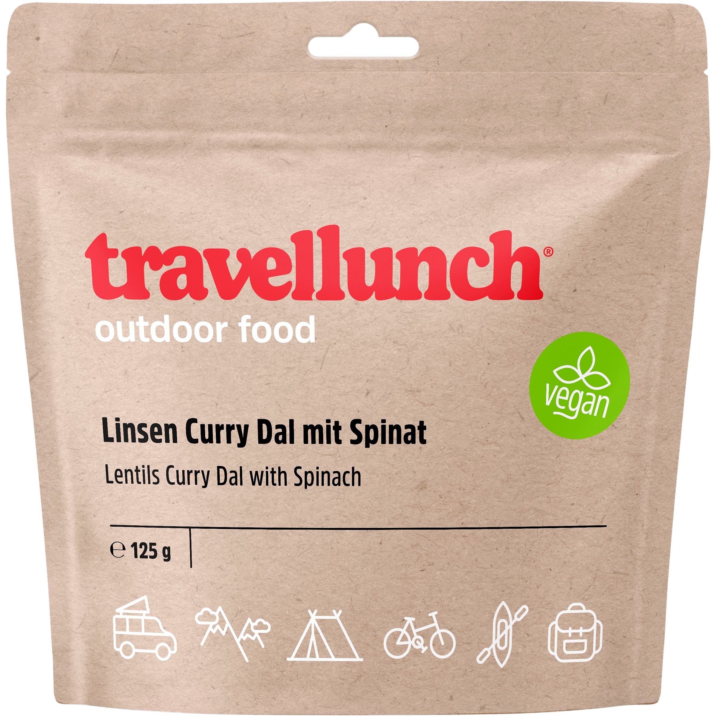 Travellunch Linsen Curry Dal mit Spinat - vegan Trekkingnahrung Größe 250G