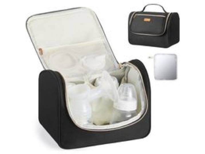 VEVOR Tragbare Milchpumpentasche, Tragetaschen für Milchpumpe, mit wasserdichter Matte, passend für M5/M6, Pumpzubehör & Aufbewahrung von Muttermilch, für Arbeit, Reisen, Schwarz, 255x150x190 mm