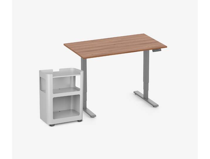 FOKUS Schreibtisch + Rollwagen Nussbaum Grau 120x70