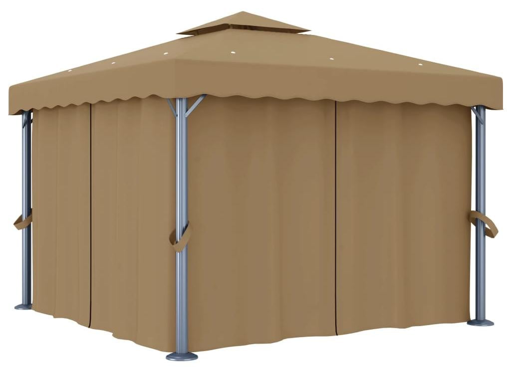 vidaXL Paviljoen met gordijn, 3x3 meter, taupe, aluminium