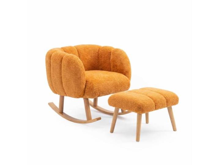 Hanah Home Stylish Wing Chair & Pouffe Set (2 Pieces), Orange, 100% Melamine Coated, 18mm Thickness Super Soft Sponge, Elegant Design