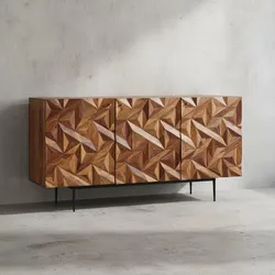 KADIMA DESIGN Sideboard "Metallux", Sheesham-Holz, 3D-Oberfläche, Braun, Modern