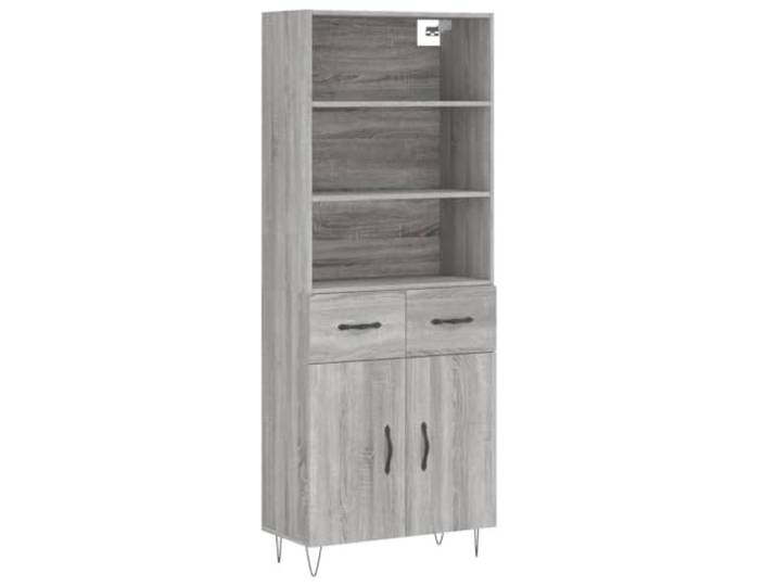 HGFDVCMR Highboard Grau Sonoma 69,5x34x180 cm Holzwerkstoff Schrank Eleganter Aufbewahrungsschrank in Grau Sonoma mit stabiler Konstruktion und Metallfüßen für Wohnzimmer und Flur.