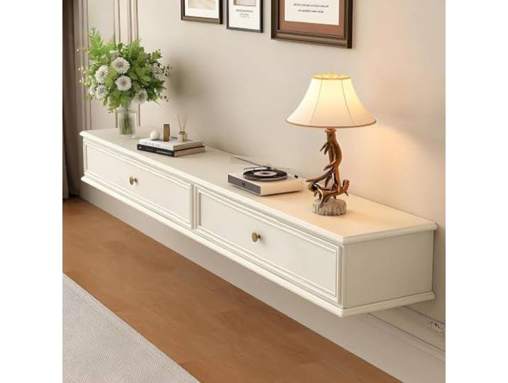 DMYKVJG TV Schrank Holz Hängend for 43-55 , Komplett Montiert Fernsehschrank Medienkonsolen Mit Stauraum, Platzsparend For Wohnzimmer, Schlafzimmer(White,55.1 /140cm)