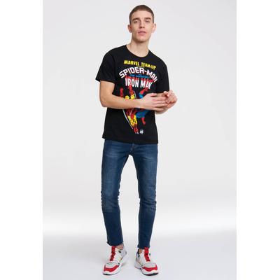 T-Shirt LOGOSHIRT "Marvel - Spider-Man & Iron Man", Herren, Gr. S, schwarz, 100% Baumwolle, bedruckt, normal, Rundhals, Shirts T-Shirt, mit Spiderman und Iron Man-Druck