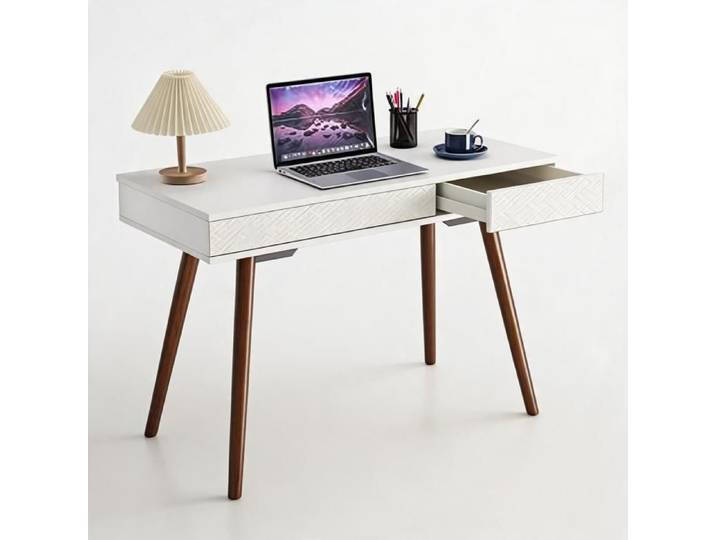 Bureau compact 42'' scandinave - Tiroir coulissant niche ouverte plateau spacieux - Pieds réglables montage simple