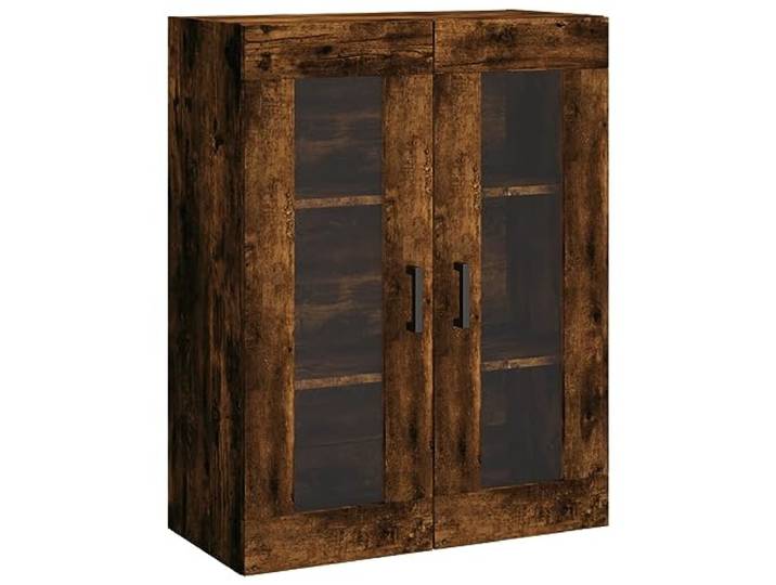 Makastle Wandschrank 69,5x34x90 cm Räuchereiche Holzwerkstoff mit Glastüren zur Wandmontage