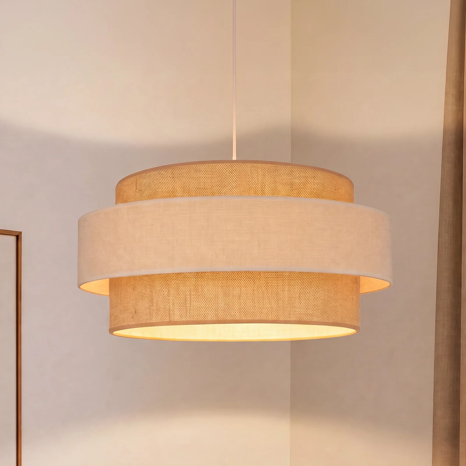Duolla Space hanglamp beige, textiel en metaal, E27, modern design