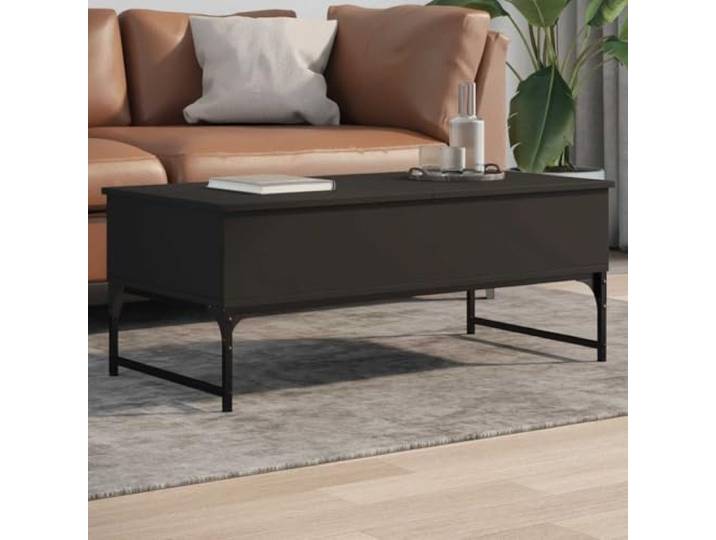 HEFZGDB Couchtisch Schwarz 100x50x40 cm Holzwerkstoff Metall mit verstellbaren Füßen und versteckten Fächern für Stauraum Beistelltisch Wohnzimmertisch