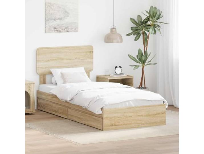 YUOTYRKTEJRSG Stauraumbett Holzwerkstoff Schlafzimmer 75 x 190 cm Braun Stauraumbett Sonoma-Eiche 75x190 cm Holzwerkstoff mit Schubladen Lattenrost Kopfteil Komfort Schlafzimmer Bettgestell