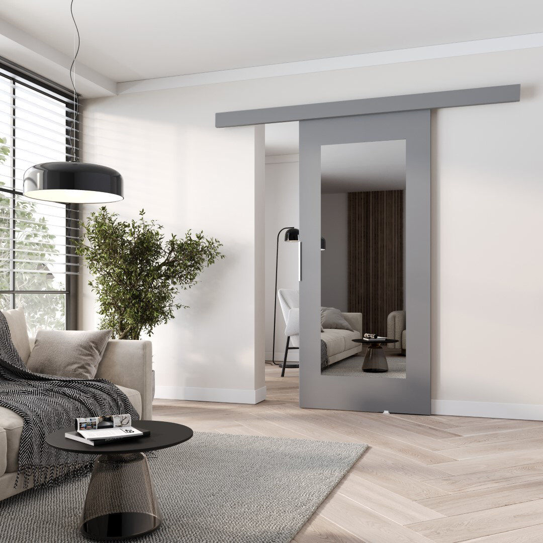 Latitude Run Astrid Veneers Sliding Doors Grey 205cm H x 76cm W x 1.6cm D