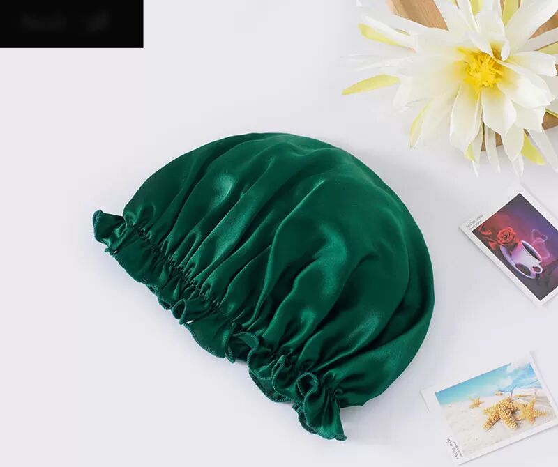 INF 100% Maulbeerseide Schlafhaube für Damen, weiches Kopftuch zum Schlafen M Dunkelgrün