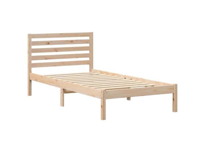 Cadre de lit simple en pin massif - MEUBLECHIC - 90x190 cm - Marron - Pin massif - Cadre à lattes - Tête de lit incluse