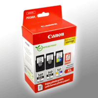 3 Canon Tinten 3712C012 2 x PG-560XL + 1 x CL-561XL Multipack KCMY + Papier