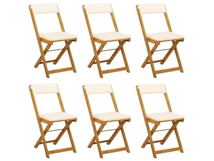SKTQYQO Bistro-Stühle, klappbar, 6 Stück, cremeweiß, 40 x 53 x 80 cm Massives Akazienholz, mit Kissen, waschbarer Bezug, für den Außenbereich, rustikal