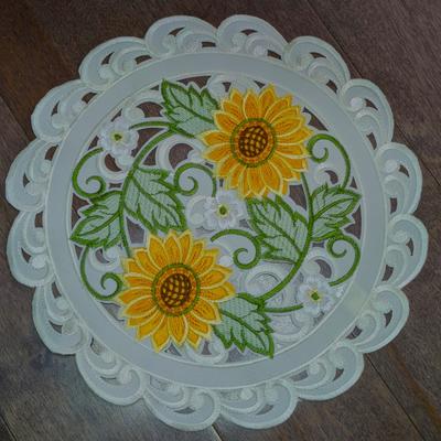 Jiallo "Sunflower Embroidered Cutwork Round Placemat, 12"""