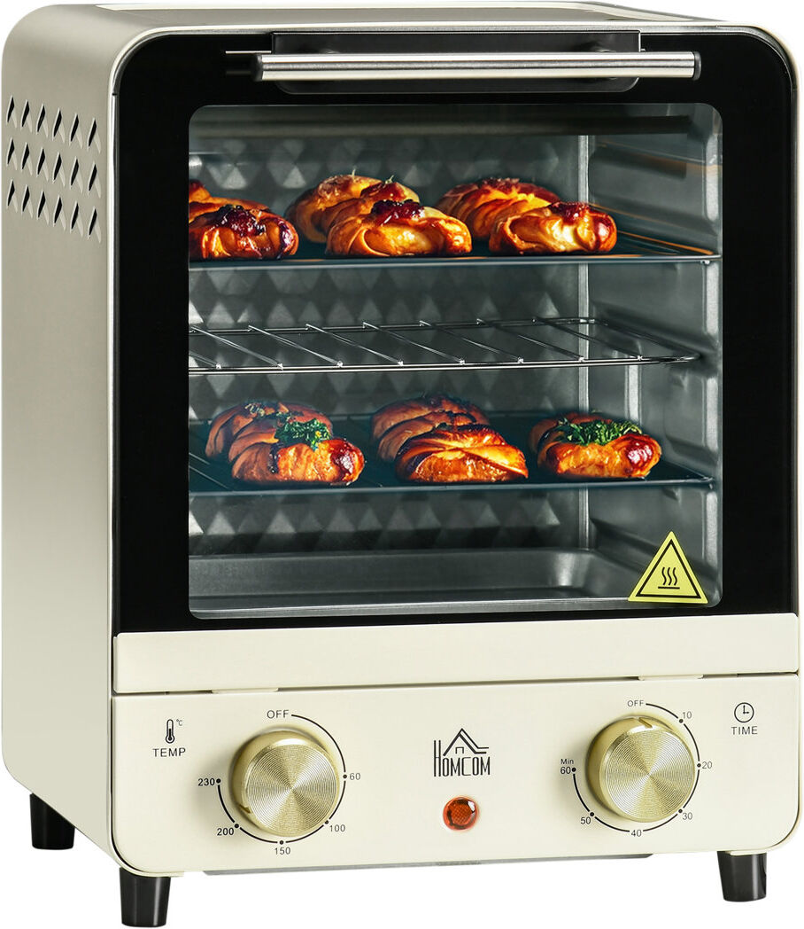 HOMCOM Mini Oven Toaster Oven with Baking Tray Wire Rack Crumb Tray Cream 4 - Slice