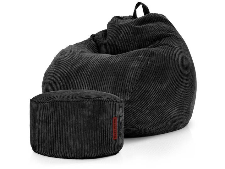 Scoop Sitzsack in Cord-Optik mit Sitzhocker - Schwarz