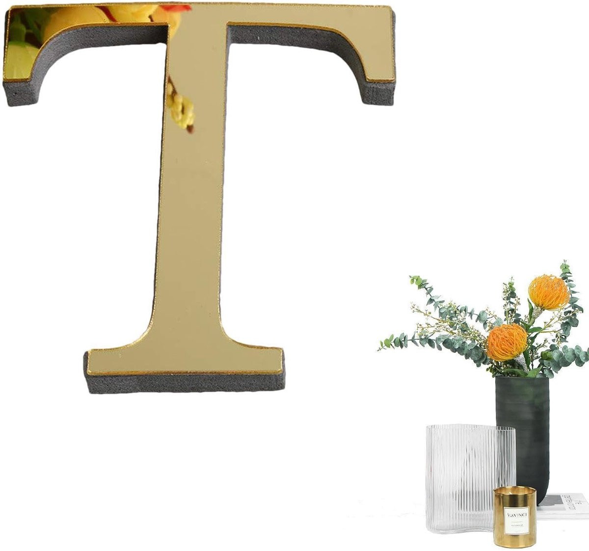 Zelfklevende 3D Acryl Wanddecoratie Letters in Licht Goud
