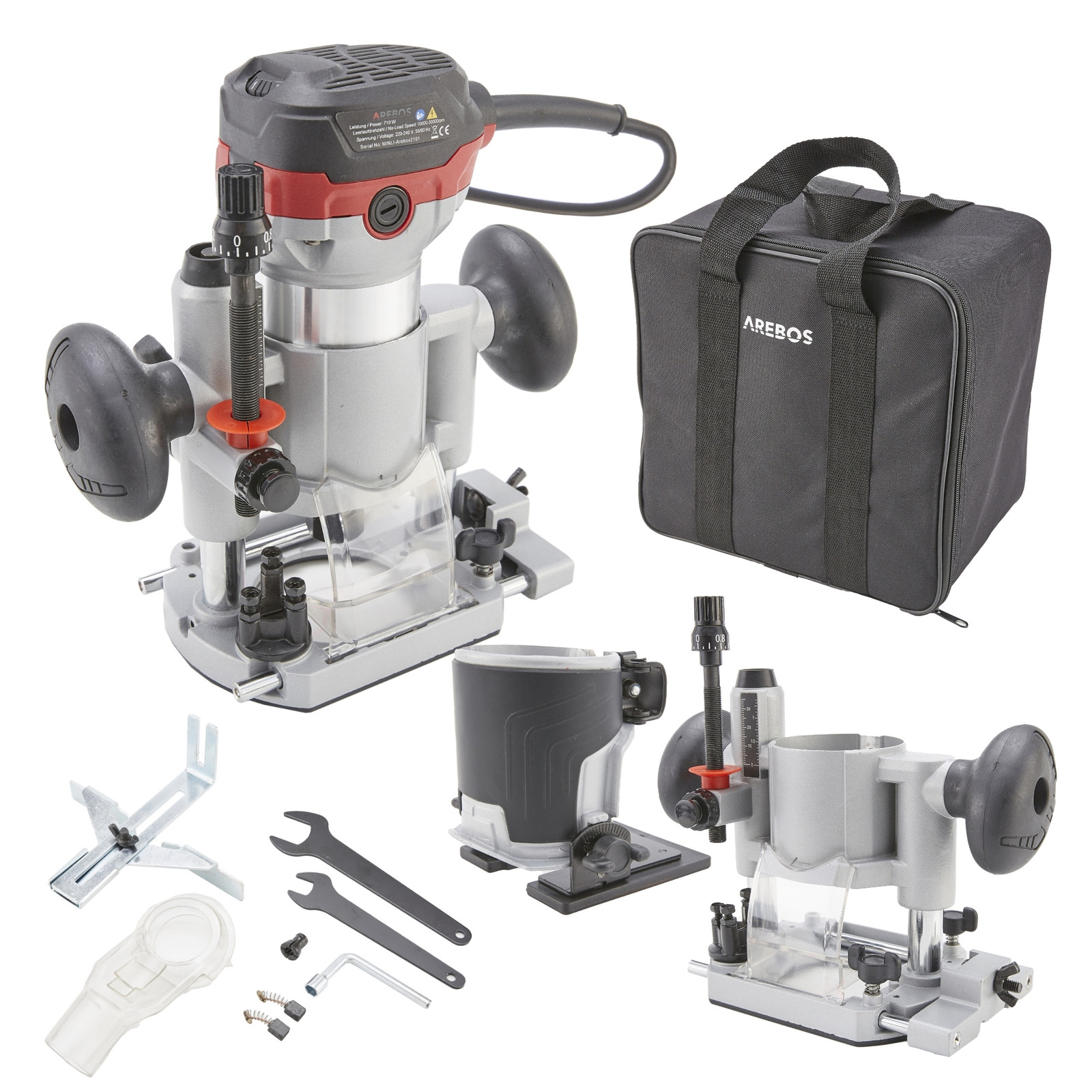 AREBOS Freesmachine 710 W met 6 standen, duikbasis en trimmer en spindelvergrendeling
