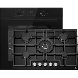 Gasline Set GB850-FIB Gas Einbaubackofen + Gaskochfeld GAG75GLG  75cm Schwarz Glaskeramik mit 5 Brennern
