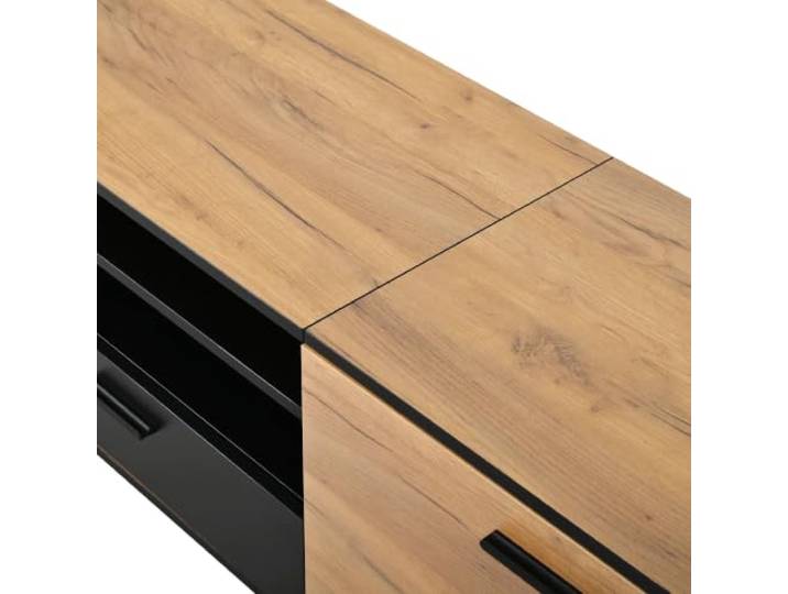 TV-Schrank 180x32,5x50cm Holzoptik Schwarz mit Schublade Spanplatte, Holzoptik/schwarz, TV bis 80 , 32,5 cm tief, 40 kg, 3 Fächer, Regal/Schublade