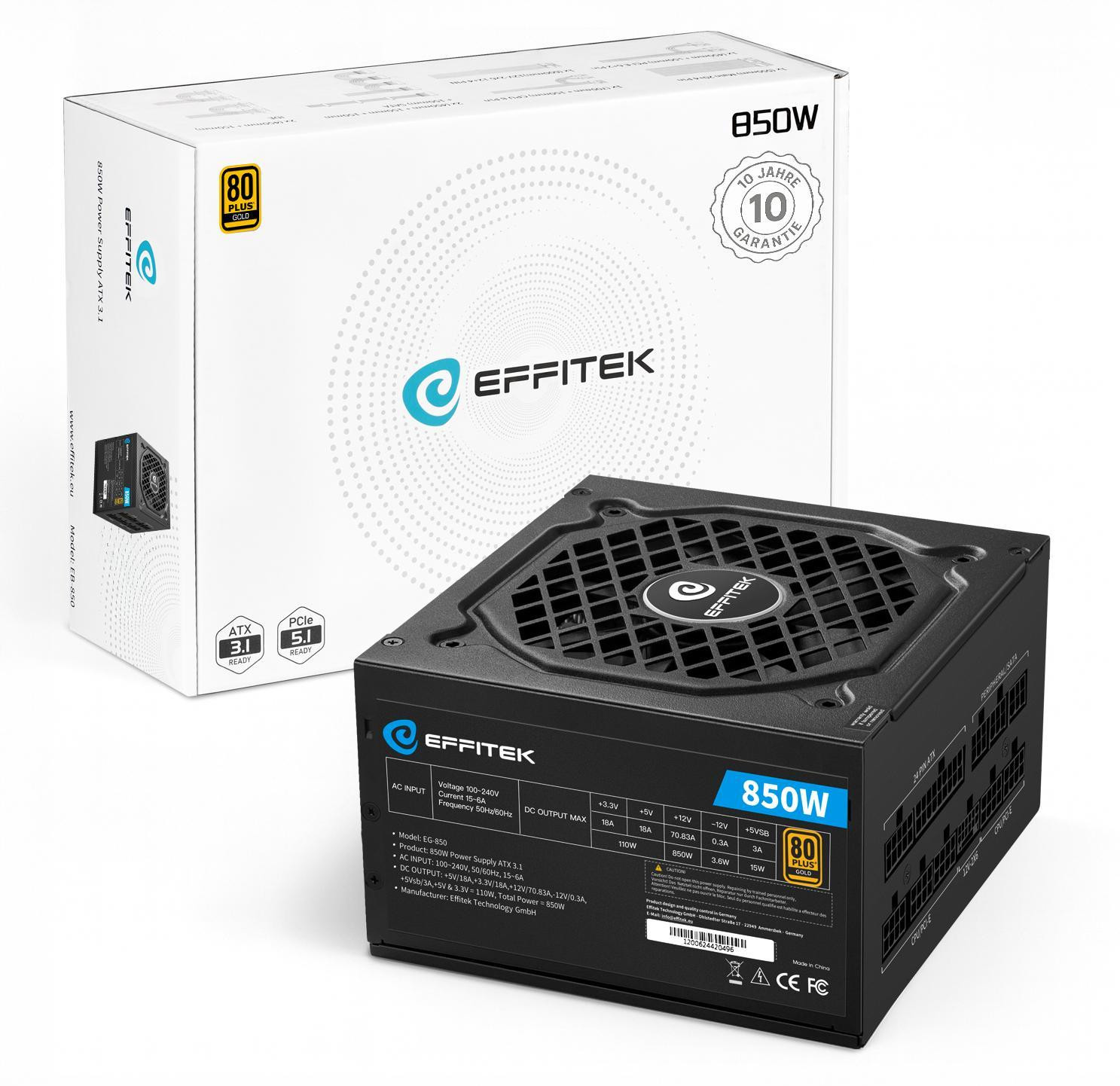 EFFITEK EG-850 850W Gold ATX 3.1 PCI 5.1 Modulaire Voeding